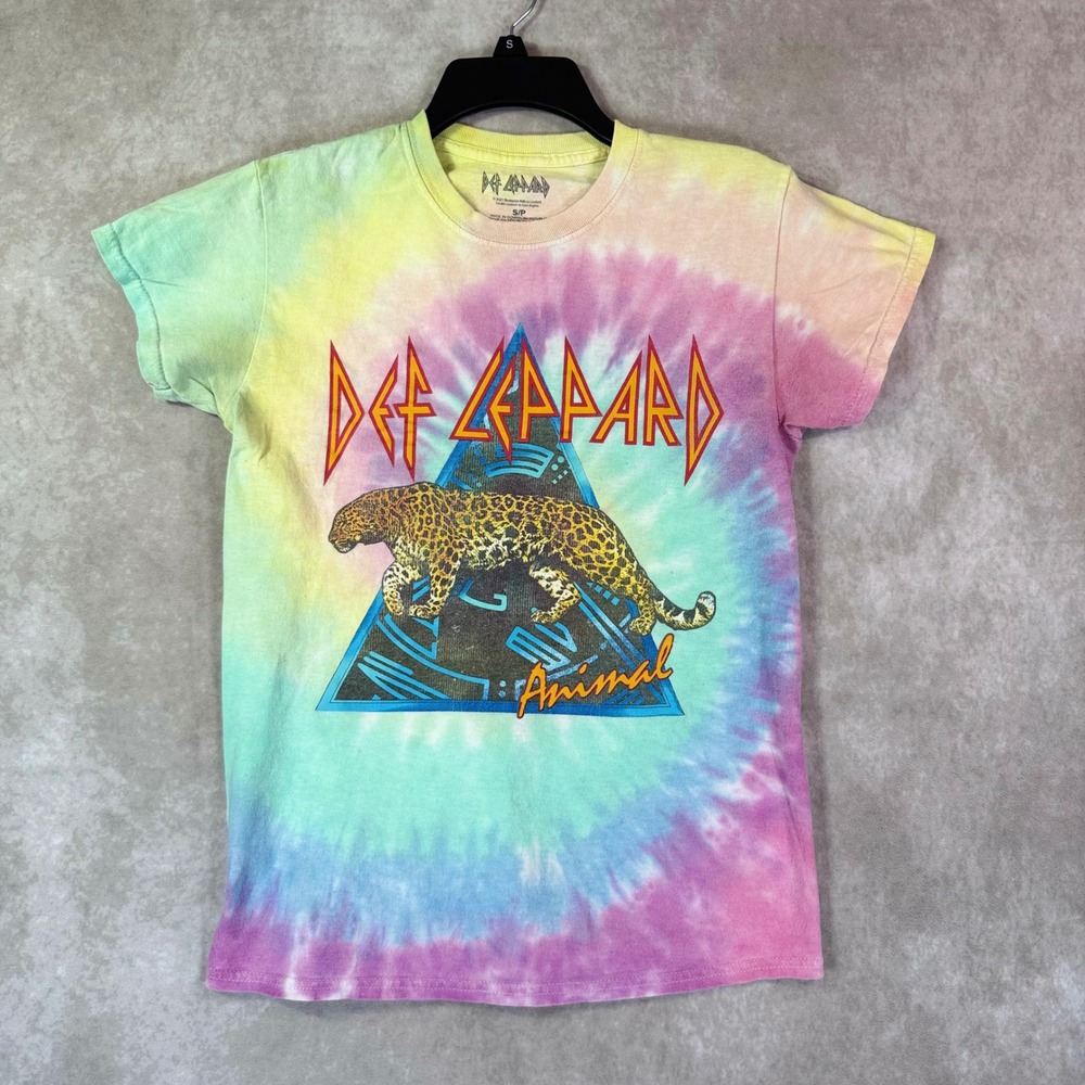 Def Leppard Graphic Tee Women Small Tie Dye Leopard Rock Band Shirt Festival